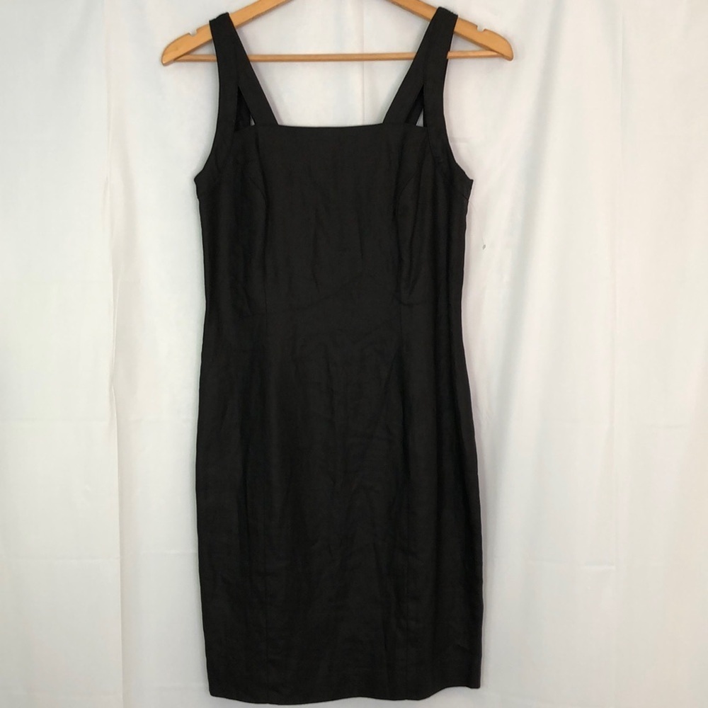 Andrea Jovine Black Fitted Linen Sleeveless Backless Sheath Dress Size 6